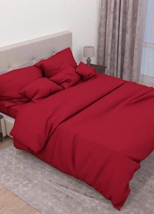 Семейное постельное белье бязь голд однотонное с двумя пододеяльниками, бязь семейный комплект бордовый1 фото