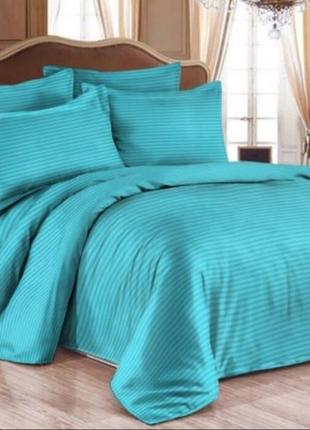 Двуспальные комплекты постельного белья страйп сатин 180х215, постельное белье двоспальне однотонне синій5 фото