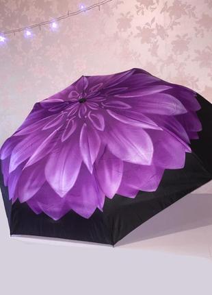 Зонт складной компактный полуавтомат с ярким красочным принтом рисунком цветком цветок женский зонтик