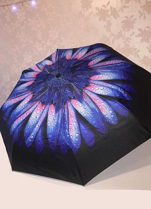 Зонт складной компактный полуавтомат с ярким красочным принтом рисунком цветком цветок...