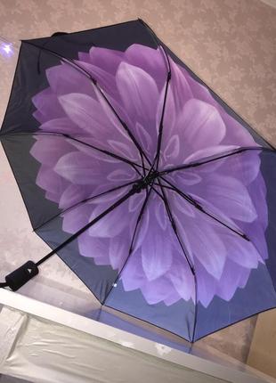 Парасолька складна компактна напівавтомат із яскравим барвистим принтом малюнком з квіткою квітка жіноча парасоля2 фото
