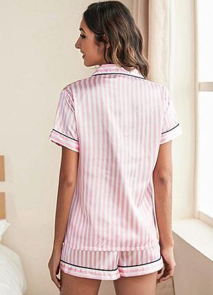 Атласная пижама женская с шортами розовый с полосками july's song m2 фото