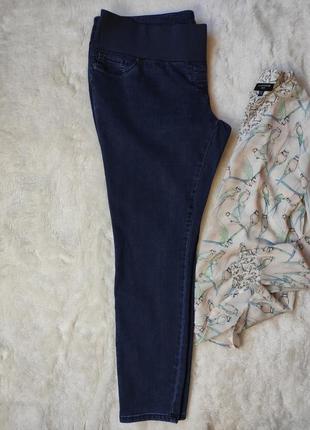 Сині жіночі джинси скіні з гумкою на талії джегінси батал великого розміру для вагітних7 фото