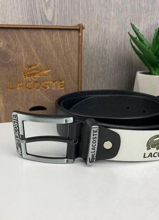 Класичний чоловічий шкіряний ремінь широкий в стилі лакоста крокодил lacoste