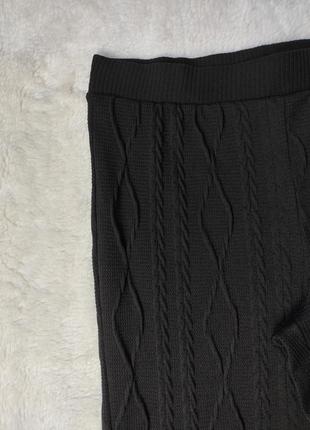 Черные плотные вязаные штаны с узором  широкие прямые трикотажные брюки высокая талия батал большого3 фото