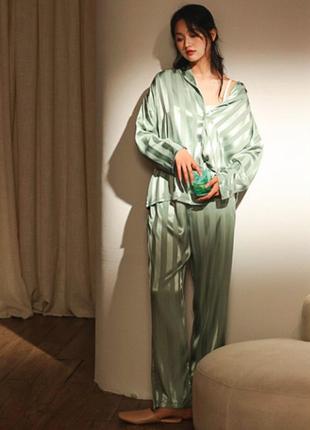 Атласна піжама костюм у смужку едем july's song розмір 3xl 52 оливковий10 фото