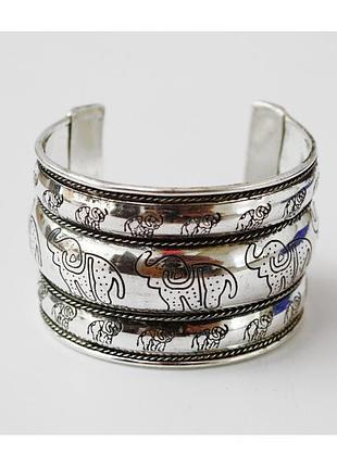 Браслет "скоба слоніки 3 дуті смужки" білий метал