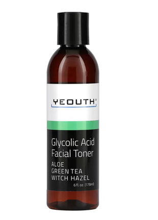 Yeouth, glycolic acid facial toner, aloe green tea witch hazel, 6 fl oz (178 ml)2 фото