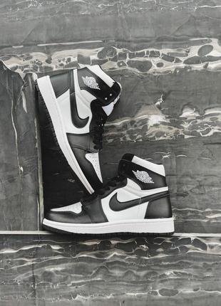 Женские высокие кожаные кроссовки nike jordan 1 retro black white  #найк