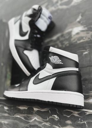 Мужские высокие кожаные кроссовки nike jordan 1 retro black white #найк