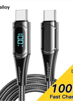 Кабель essager fast charging digital display type-c to type-c pd100w 5a 100 cм ( черный)