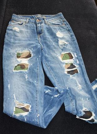 Джинсы fb sister мом mom  миллитари вставки