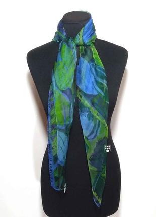 Тончайший шелковый газовый платок хустка 100% шелк синий зеленый новый качественный
