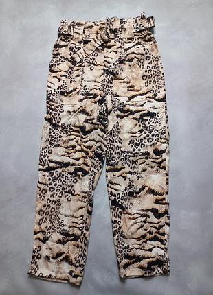 Брюки с высокой посадкой животный принт стрейч