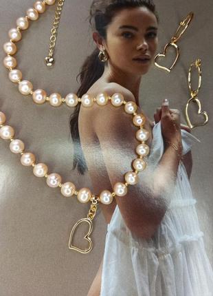 Ожерелье из жемчуга позолота красивое колье с жемчуга жемчужное ожерельное чокер сердце1 фото