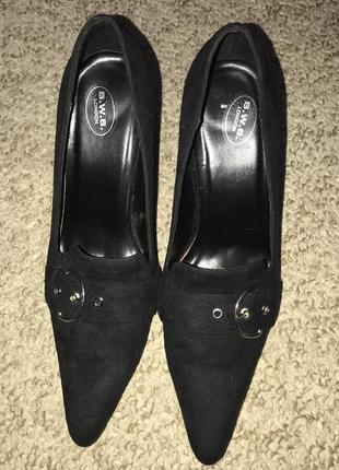 Чёрные туфли,замшевые туфли на каблуке,острый носок3 фото