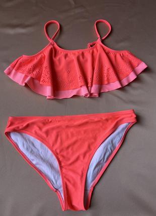 Красный оранжевый розовый открытый купальник бодик и трусы1 фото