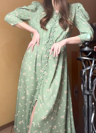 Платье миди макси зелёное в цветы1 фото