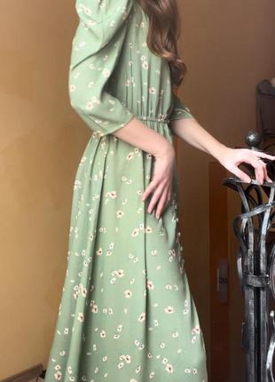 Платье миди макси зелёное в цветы2 фото