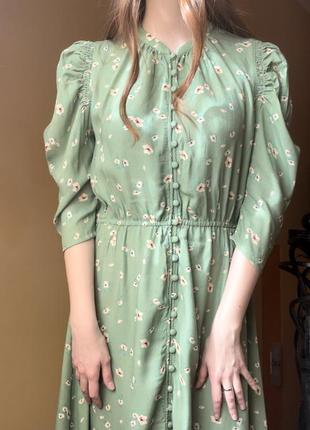 Платье миди макси зелёное в цветы8 фото