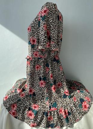 Кардиган высказненный в леопардовышей конфетный принт с рюшами платье вискозное в принт лео в цветочный принт в цветы 🤎papaya 🤎2 фото