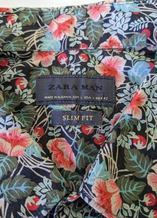 Рубашка zara с цветочным принтом, с цветами, разноцветная, приталенная - гроші на зсу2 фото