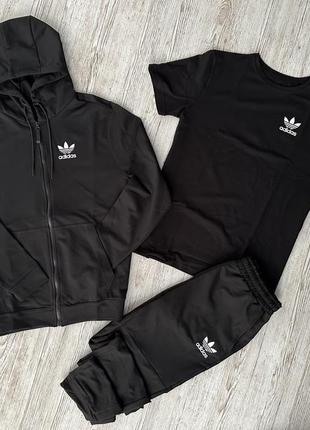 Комплект 3в1 спортивний костюм adidas кофта на змійці + штани + футболка adidas1 фото