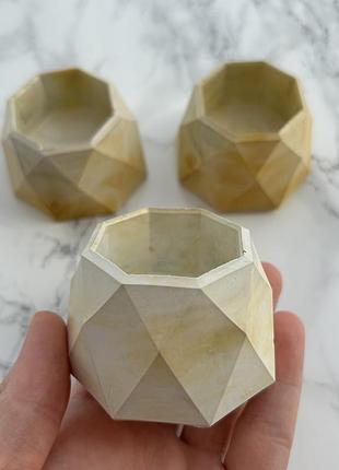 Гіпсове кашпо маленьке біле із золотим та блакитним 35 мл