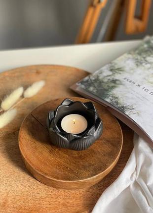 Гипсовый подсвечник лотос, подставка для чайной свечи 4,5 х 9см