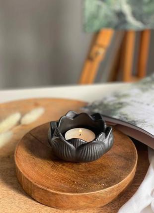 Гипсовый подсвечник лотос, подставка для чайной свечи 4,5 х 9см