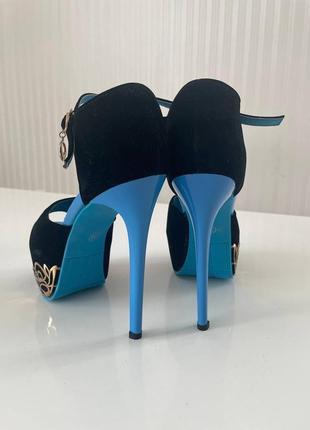 Туфли на каблуке черные/синие2 фото