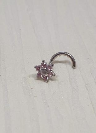 Серебряная серьга-пирсинг в нос с фианитами. 8182434р розовый светлый