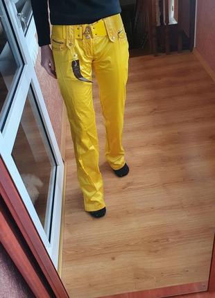 Жовті атласні прямі штани/брюки 42р л-хл
