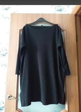 Чёрное трикотажное натуральное прямое свободное оверсайз платье с карманами cos