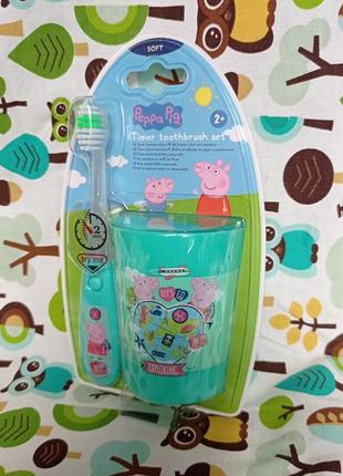 Дитяча електрична зубна щітка з таймером і чашка peppa електрична детская зубная щетка с таймером и чашка peppa электрическая4 фото