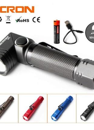 Фонарь с поворотом nicron b74 5вт 600 люмен 5 режима оригинал 14500 с usb  на 750mah фонарик