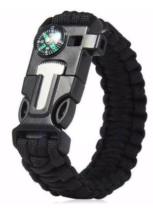Паракордовый браслет для выживания с огнивом свистком компасом. edc браслет из паракорда черный