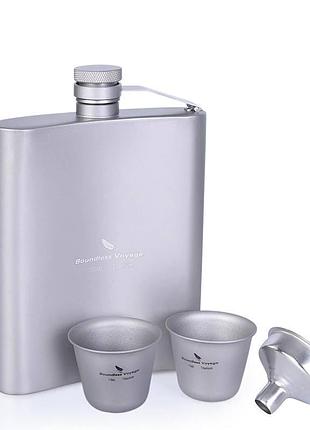 Титановая фляга boundless voyage 200 мл. для алкогольных напитков + 2 рюмки и воронка. фляга, рюмка из титана.