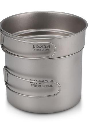 Титановий набір 2в1 сковорідка + казанок lixada ckw-900 ml. туристичне посуда з титана.3 фото