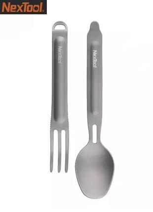 Столовый прибор из титана nextool outdoor spoon fork kt5525  (ложка, вилка-нож) титановая посуда