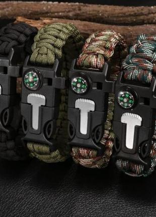 Паракордовый браслет для выживания с огнивом свистком компасом. edc браслет из паракорда зеленый.3 фото