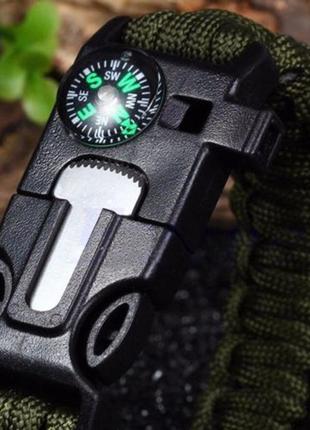 Паракордовый браслет для выживания с огнивом свистком компасом. edc браслет из паракорда зеленый.8 фото