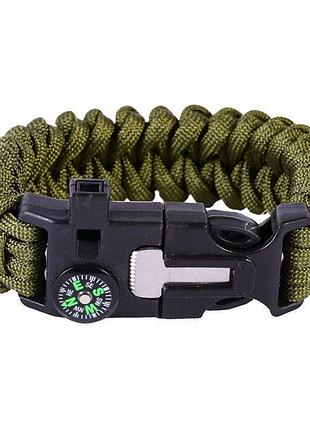 Паракордовый браслет для выживания с огнивом свистком компасом. edc браслет из паракорда зеленый.2 фото