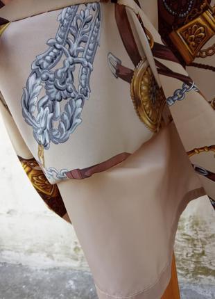 Красивое бежевое шёлковое платье миди в принт 👑 hermes.3 фото