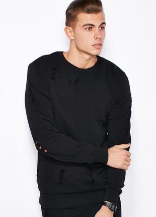Чёрный мужской свитшот с рваностями cximinvl dvmvge verified