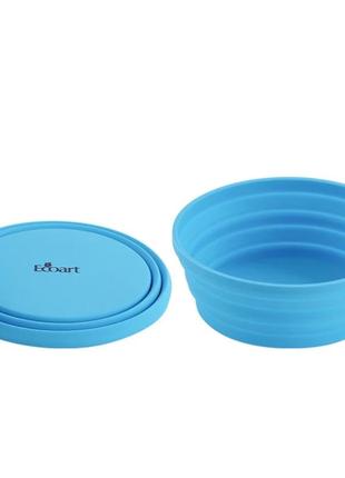 Силиконовая складная миска 680 мл. туристическая глубокая тарелка голубая.