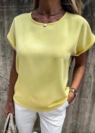 Жіноча літня футболка жовта однотонна зі спущеним рукавом якісна стильна