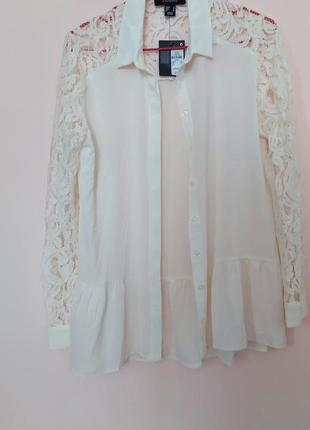 Женская блуза с гипюром, белая.1 фото