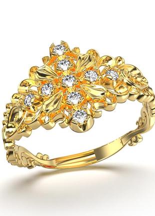 Золотое кольцо с бриллиантами 0,14 карат. желтое золото1 фото