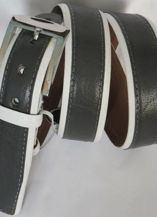 Ремень классический брючный кожаный mykhail ikhtyar 3537 серый/белый дхш: 118х3,5 см.2 фото